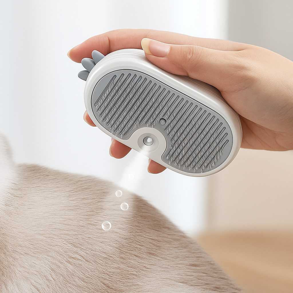 Bichoushop™ Elektrische Dampfbürste für Katzen & Hunde – Kabellos & Multifunktional