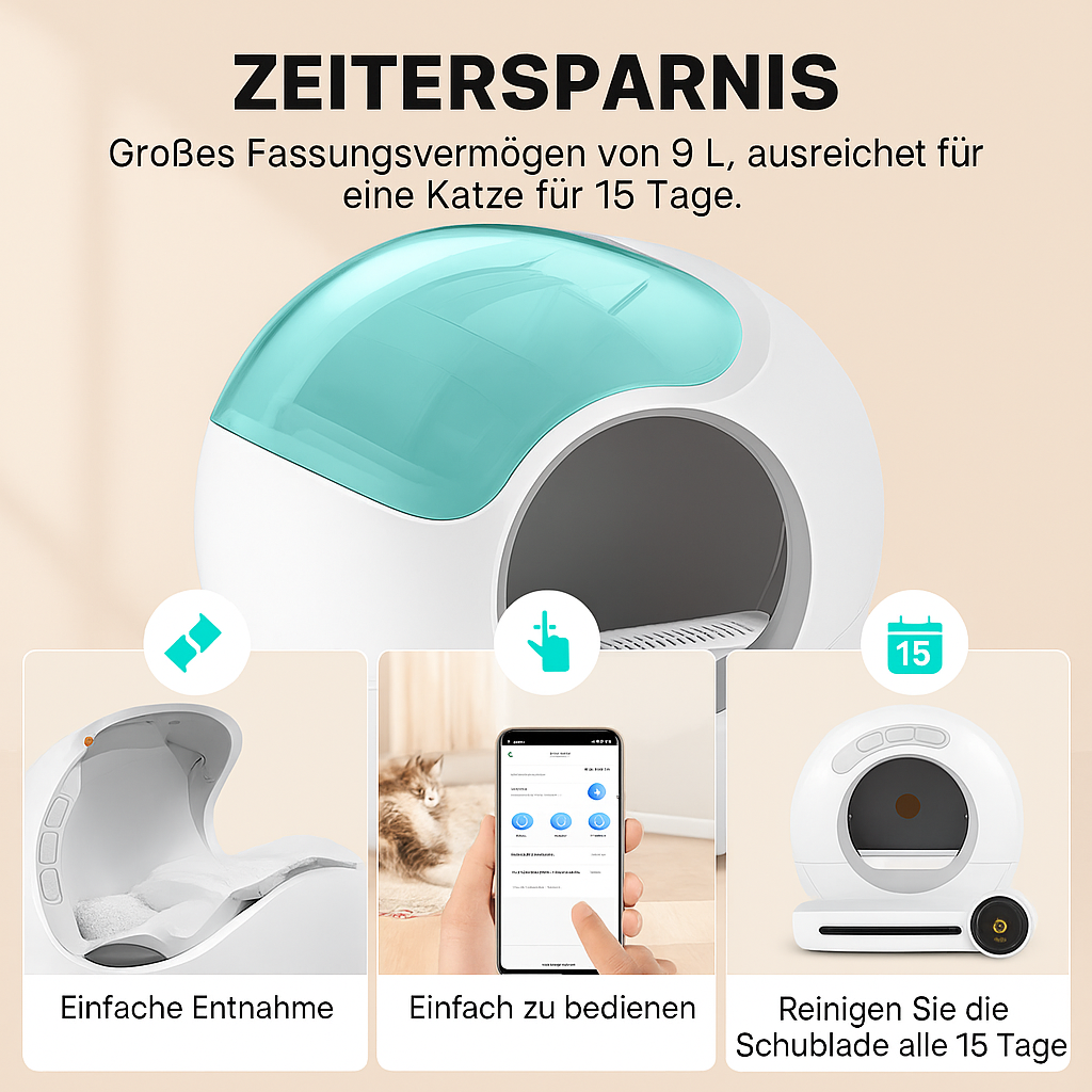 Bichoushop® – 65L Automatische Selbstreinigende Katzentoilette Smart, Sicher & Hygienisch