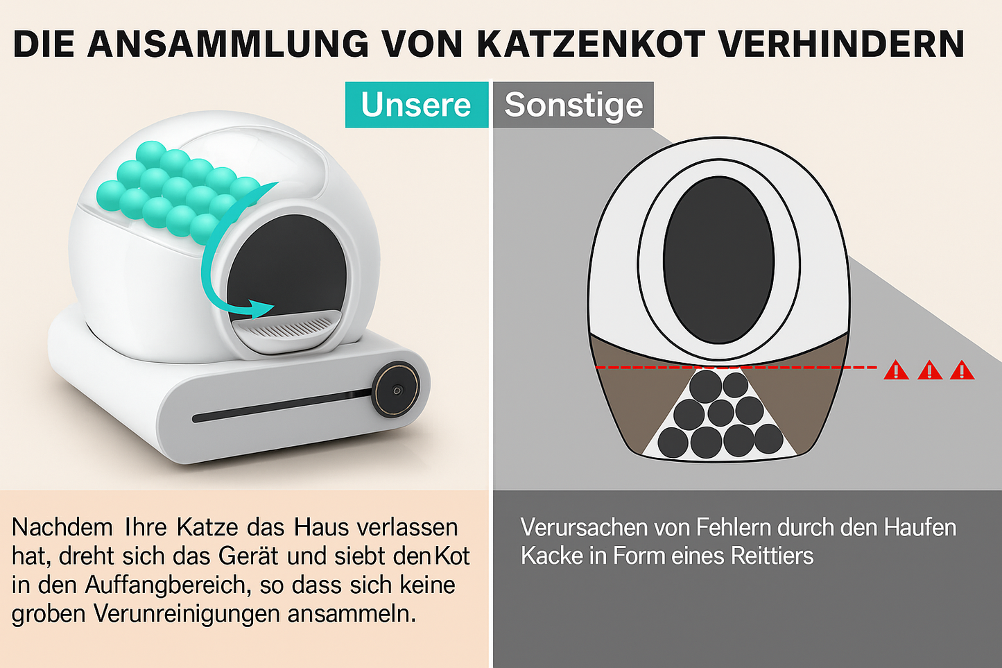 Bichoushop® – 65L Automatische Selbstreinigende Katzentoilette Smart, Sicher & Hygienisch