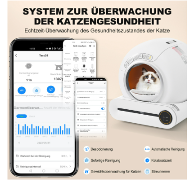 Bichoushop® – 65L Automatische Selbstreinigende Katzentoilette Smart, Sicher & Hygienisch