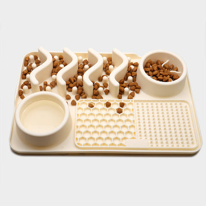 Bichoushop multifunktionale Anti-Schling-Futterstation aus beigem Silikon mit Schleckmatte und verschiedenen Fächern