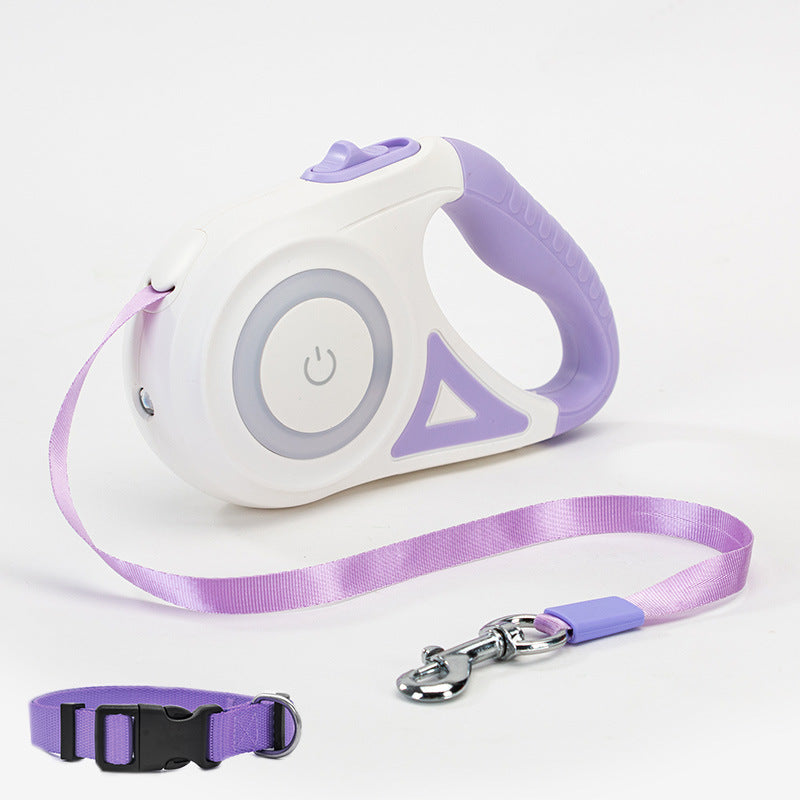 Bichoushop automatische Hundeleine in Weiß und Lila mit integrierter LED-Beleuchtung und passendem Halsband