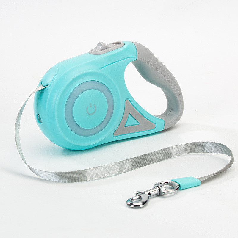 Bichoushop automatische ausziehbare Hundeleine in Türkis mit integrierter LED-Beleuchtung und ergonomischem Griff