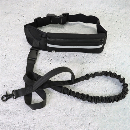 Bichoushop freihändige Hundeleine mit schwarzem Bauchgurt, Reißverschlusstasche, reflektierendem Streifen und Bungee-Leine