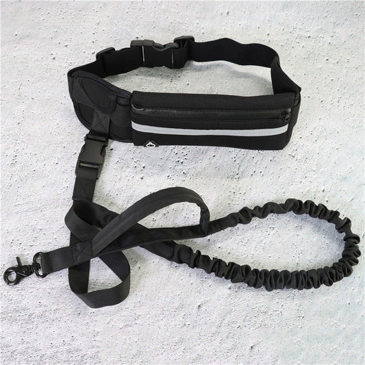 Bichoushop freihändige Hundeleine mit schwarzem Bauchgurt, Reißverschlusstasche, reflektierendem Streifen und Bungee-Leine