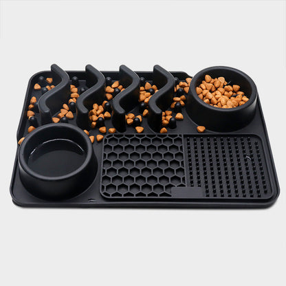 Bichoushop multifunktionale schwarze Anti-Schling-Futterstation aus Silikon mit Schleckmatte für Hunde
