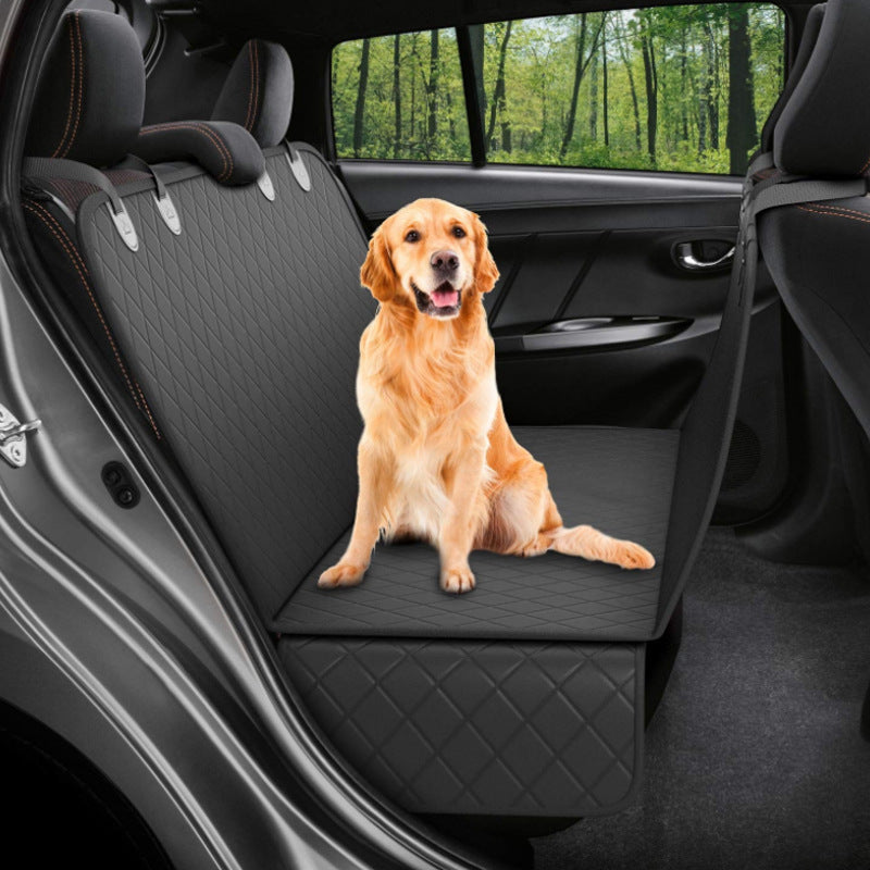 Bichoushop wasserdichte schwarze Rücksitz-Schutzdecke mit gestepptem Design und Netzfenster für Hunde im Auto