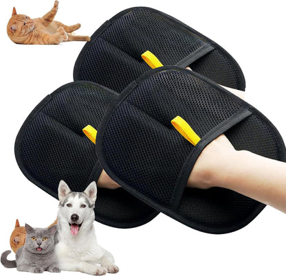 Bichoushop Tierhaarentfernungs-Handschuh mit schwarzem Mesh-Gewebe, gelber Schlaufe und elektrostatischer Oberfläche