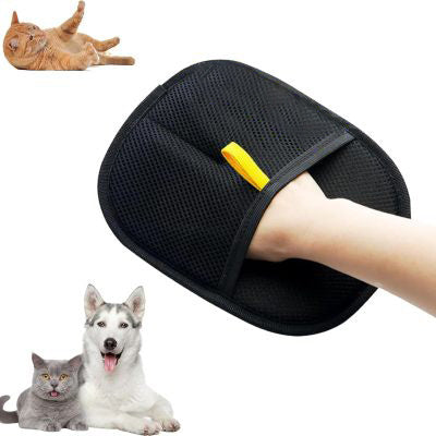 Bichoushop Tierhaarentfernungshandschuh mit schwarzem Mesh und gelber Schlaufe zur einfachen Reinigung von Textilien