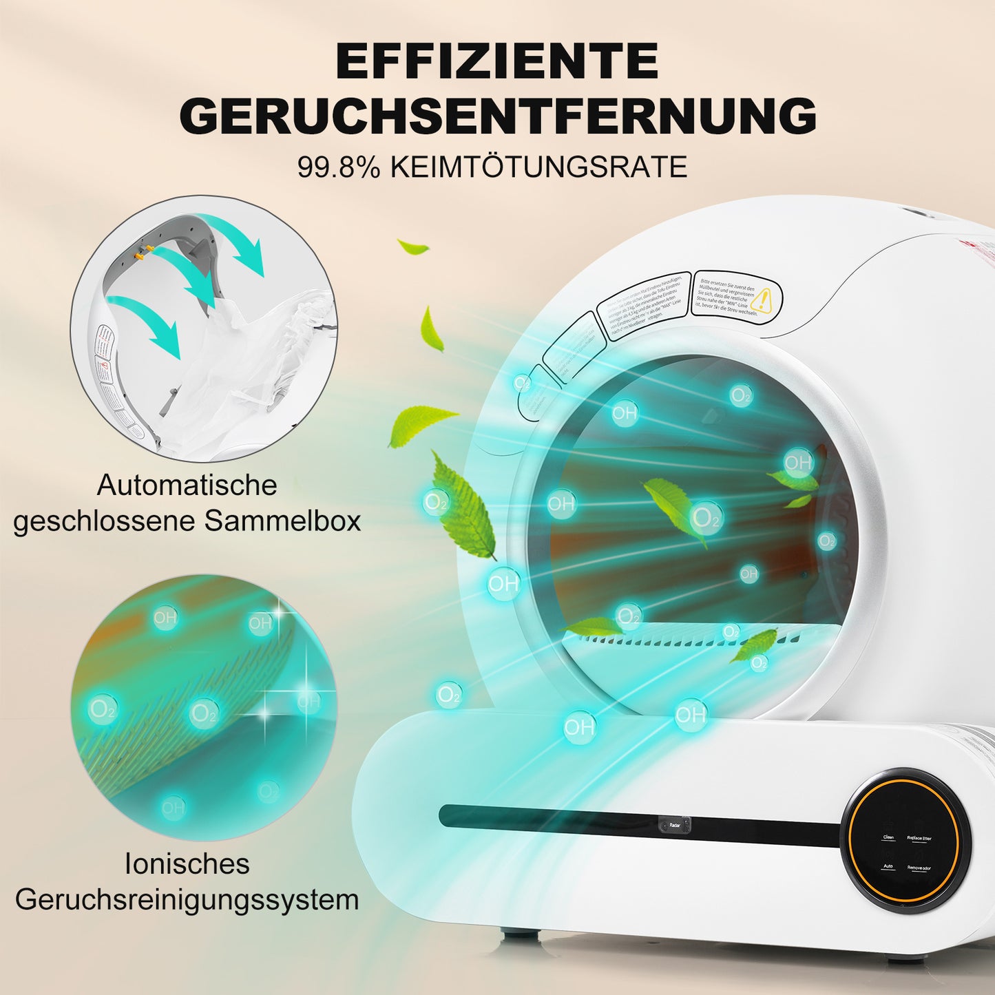Bichoushop® – 65L Automatische Selbstreinigende Katzentoilette Smart, Sicher & Hygienisch